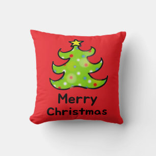 Merry Christmas Whimsical Tree Design Cushion