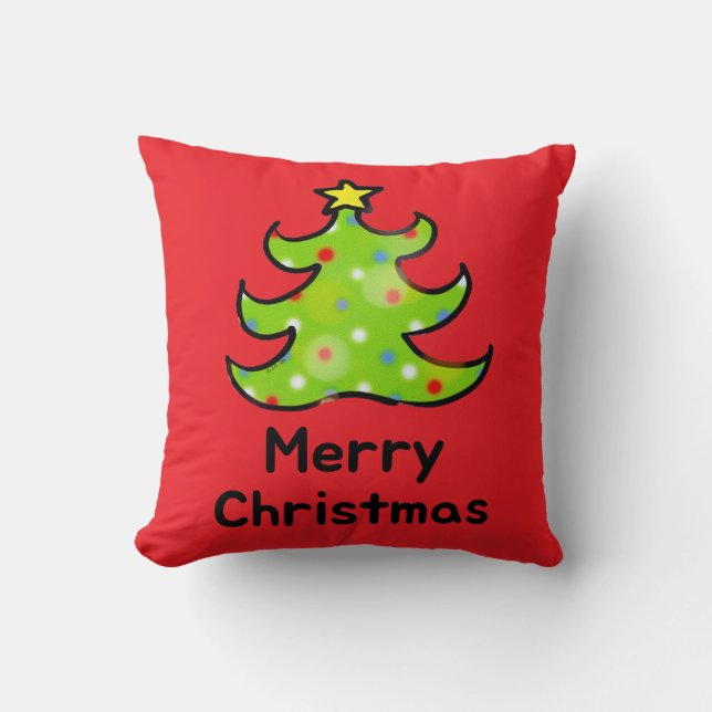 Merry Christmas Whimsical Tree Design Cushion (Front)