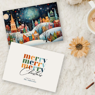 Merry Christmas Whimsical Winter Village Holiday Card