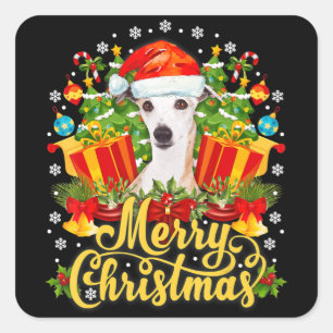 Merry Christmas Whippet Mum Dad Xmas Square Sticker