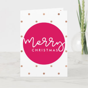 Merry Christmas White and Pink with Gold Look Dots Holiday Card