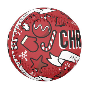 Merry Christmas White and Red Characters Pattern Baseball