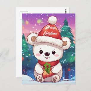 Merry Christmas White Baby Polar Bear Postcard