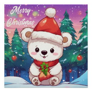 Merry Christmas White Baby Polar Bear Poster