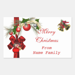 Merry Christmas White Balls Gold Red Xmas Party Rectangular Sticker