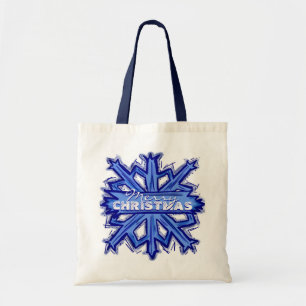 Merry Christmas white blue snowflake reusable bag