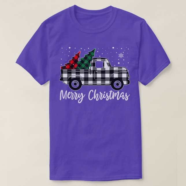 Merry Christmas White Buffalo Plaid Truck Tree Men T-Shirt (Design Front)