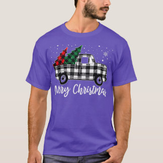 Merry Christmas White Buffalo Plaid Truck Tree Men T-Shirt