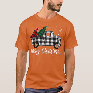 Merry Christmas White Buffalo Plaid Truck Tree Men T-Shirt