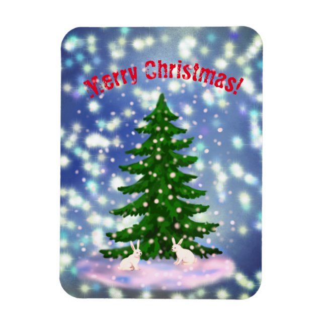 Merry Christmas white bunnies spruce Magnet (Vertical)