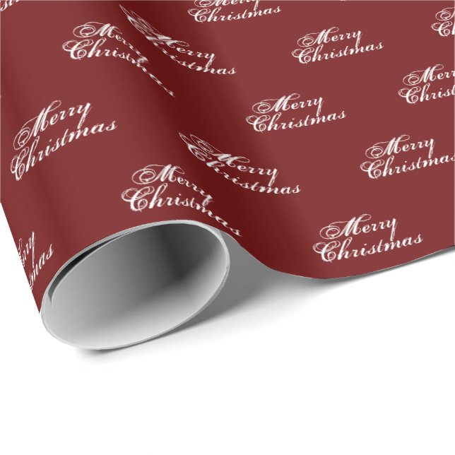 Merry Christmas white burgundy wine maroon script Wrapping Paper (Roll Corner)