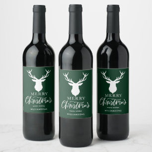 Merry Christmas White Deer Customised Green Wine Label