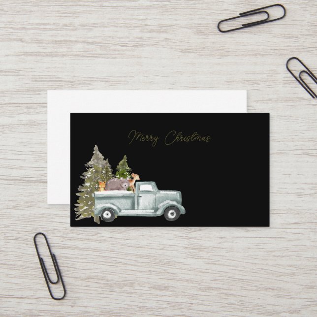 Merry Christmas White Farm Truck Christmas Trees Business Card (Front/Back In Situ)