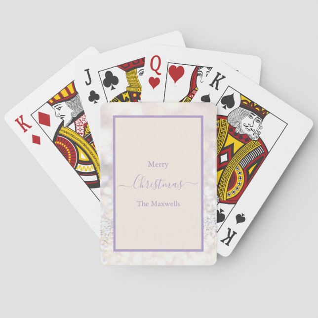 Merry Christmas white glitter family name Playing Cards (Back)