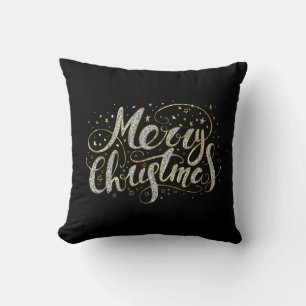Merry Christmas white glitter typography T-Shirt Cushion