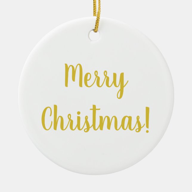 Merry Christmas White Gold Typography Festive Ceramic Tree Decoration (Front)