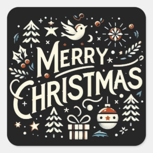 Merry Christmas White Graphic Typography Square Sticker