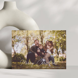 Merry Christmas White Handwriting Overlay Photo  Holiday Card