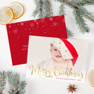 Merry Christmas white lettering photo postcard