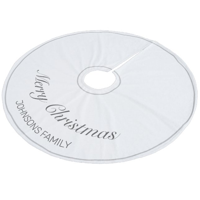 Merry Christmas White Minimalist Modern Fleece Tree Skirt (Angled)