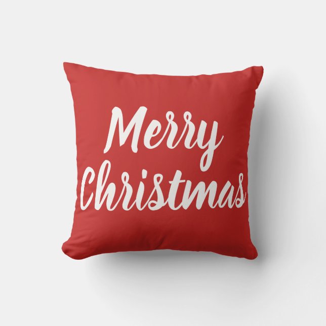 MERRY CHRISTMAS - white on red Cushion (Front)
