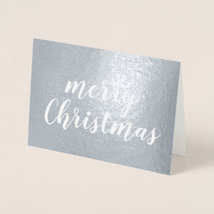 Merry Christmas White on Silver Brushstroke Script Foil Card