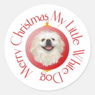 Merry Christmas White Pekingese Classic Round Sticker