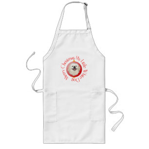 Merry Christmas White Pekingese Long Apron