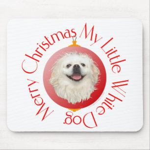 Merry Christmas White Pekingese Mouse Mat
