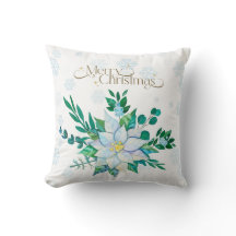Merry Christmas White Poinsettia Snowflakes