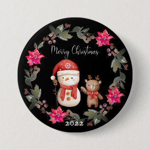 Merry Christmas White Polar Bear and Little Deer 7.5 Cm Round Badge