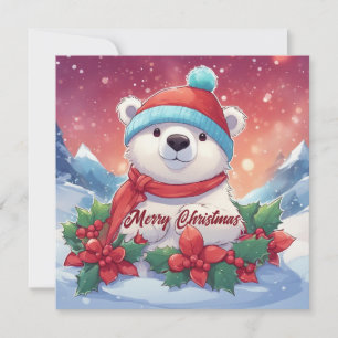 Merry Christmas White Polar Bear Holiday Card