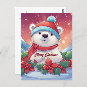 Merry Christmas White Polar Bear Postcard