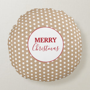 Merry Christmas White Polka Dots Kraft Rustic Round Cushion