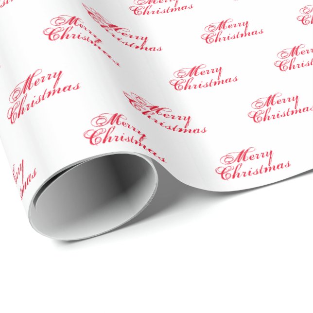 Merry Christmas white red script cute holiday Wrapping Paper (Roll Corner)