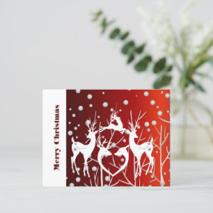 Merry Christmas White Reindeer Elegant Red Custom Postcard