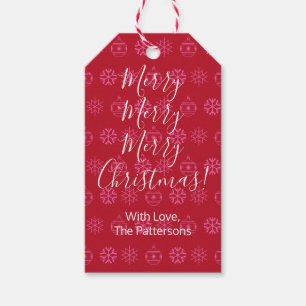 Merry Christmas, White Script, DIY Name, Red Gift Tags