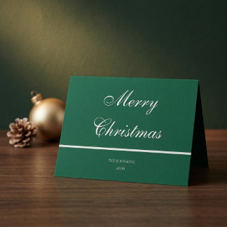 Merry Christmas White Script Green Holiday Card