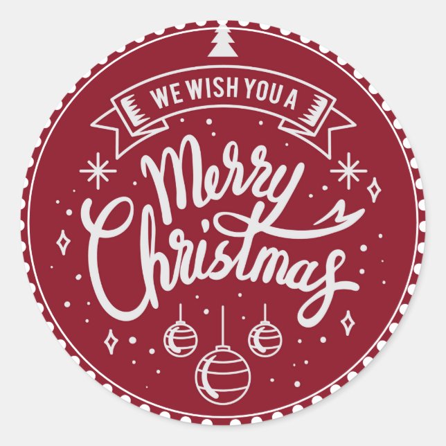 Merry Christmas White Script On Red Classic Round Sticker (Front)