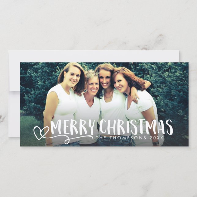 Merry Christmas White Script Photo Overlay Cards (Front)