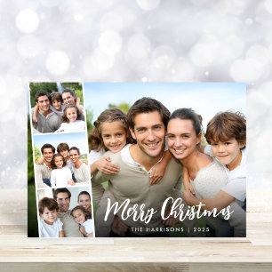 Merry Christmas White Script Photo Strip Holiday Card