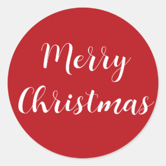Merry Christmas White Script Red Simple Classic Round Sticker