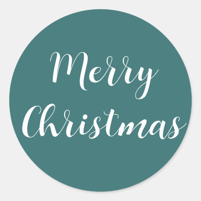 Merry Christmas White Script Teal Green Simple Classic Round Sticker (Front)