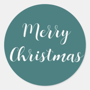 Merry Christmas White Script Teal Green Simple Classic Round Sticker