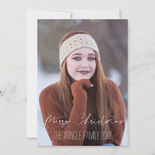 Merry Christmas White Script Typography Holiday Card (Front)