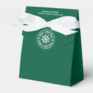 Merry Christmas White Snowflake on Green Apiary  Favour Box