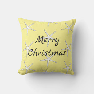 Merry Christmas White Starfish Pattern Gift Yellow Cushion