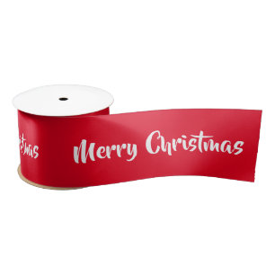 Merry Christmas white text on red Satin Ribbon