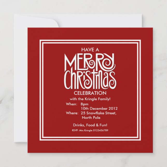 Merry Christmas white Theme Party Invitation (Front)