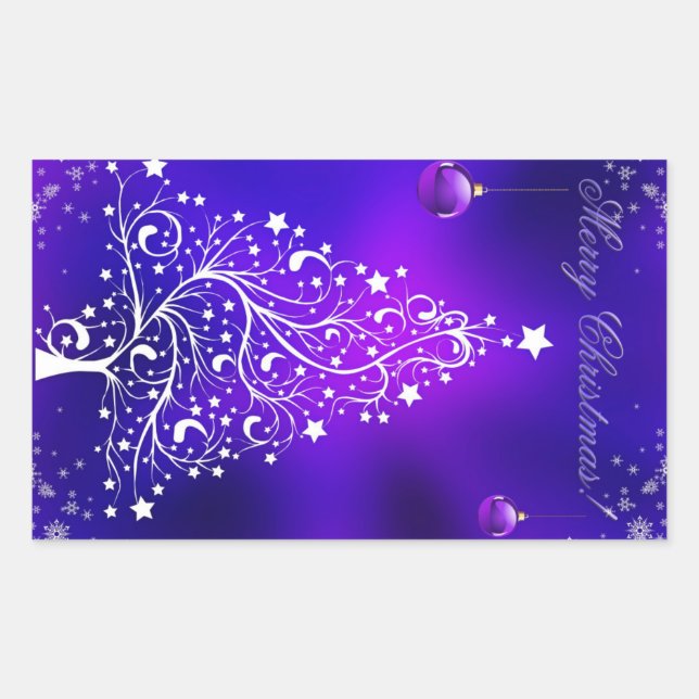 Merry christmas white tree rectangular sticker (Front)